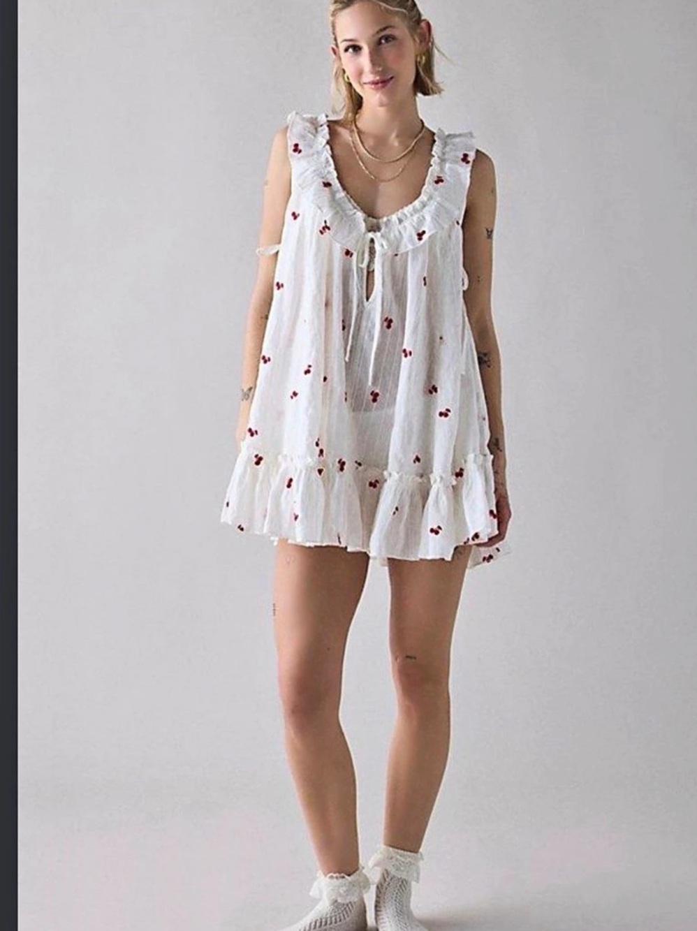 out from under Floral Mini Dress in White & Red Size XS Like New